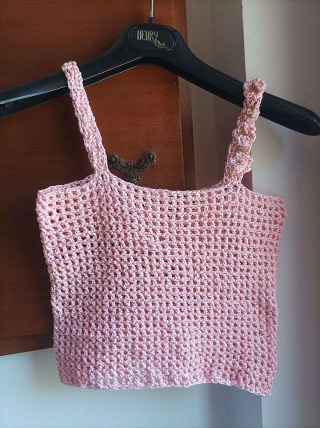 Top estivo crochet rosa vintage