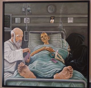 Óleo lienzo Última Partida 100x100cm