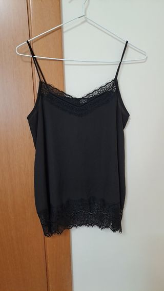 Camiseta negra encaje - Top lencero