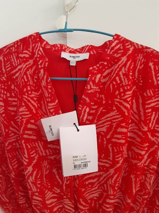 Vestido midi Suncoo rojo estampado