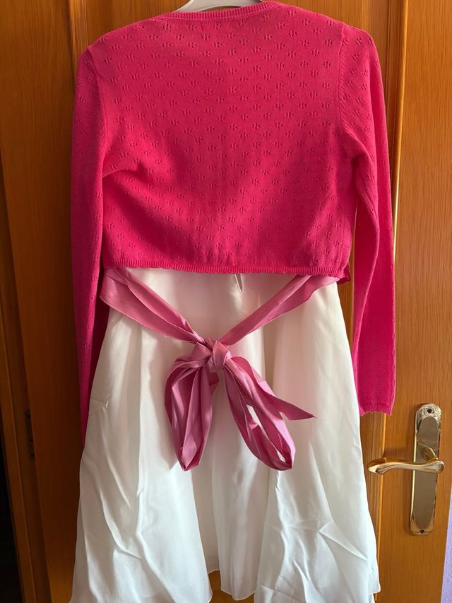 Vestido niña comunión blanco rosa