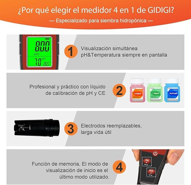 Medidor TDS EC pH GIDIGI 4 en 1