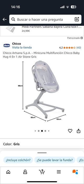 Minicuna Chicco Baby Hug 4 en 1 Verde
*sin adornos