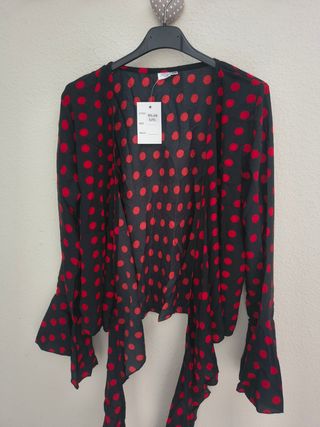 Blusa negra lunares rojos  baile flamenco romeria 