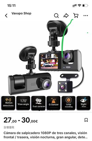 Cámara DVR Vavupo 1080P Triple