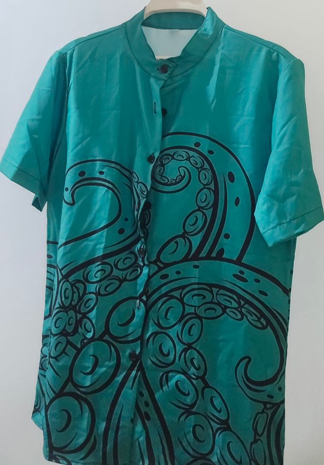 Camisa manga corta pulpo - Verde azulado