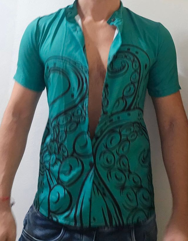 Camisa manga corta pulpo - Verde azulado