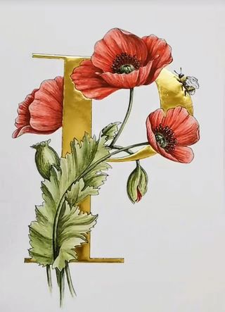 Inicial con rosas - Dibujo