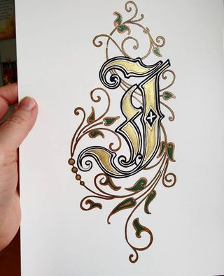 Inicial con rosas - Dibujo