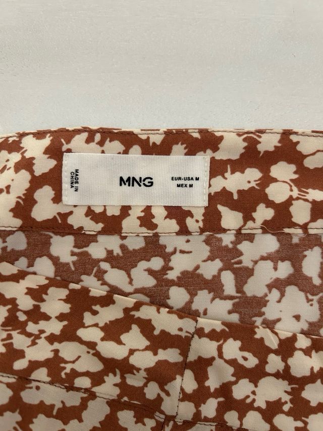 Falda midi Mango estampada marrón-blanco, M