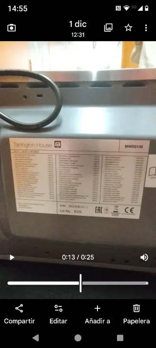 Microondas 30L. Acero inoxidable