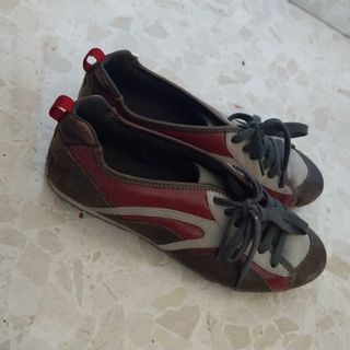 Zapatillas Piel Marrón-Rojas