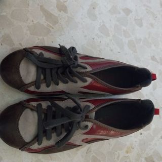 Zapatillas Piel Marrón-Rojas