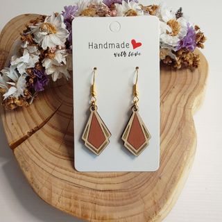 Pendientes madera geométricos dorados