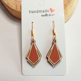 Pendientes madera geométricos dorados