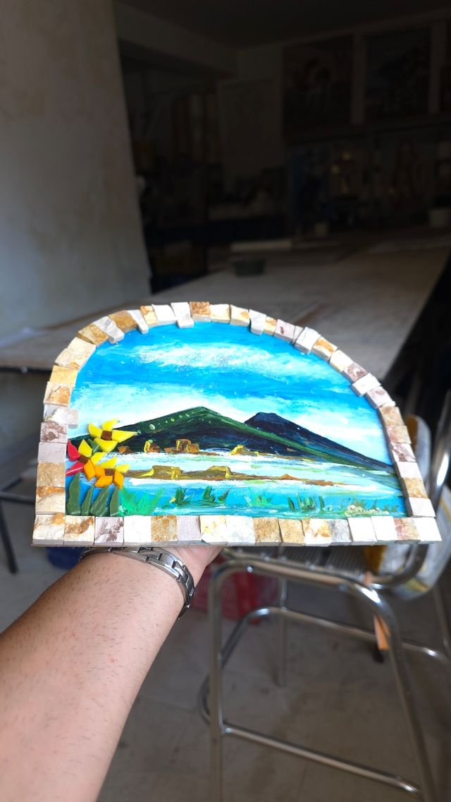 Quadro mosaico e pittura artigianale.