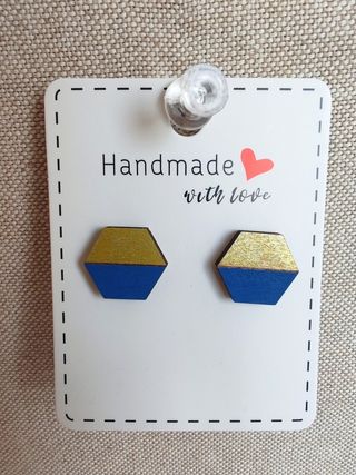 Pendientes madera geométricos azul-oro