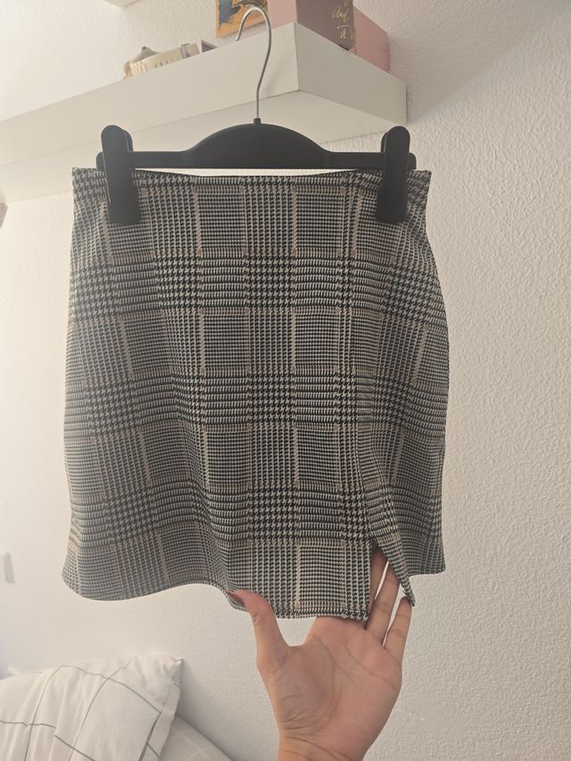 Mini Falda cuadros beige-negro