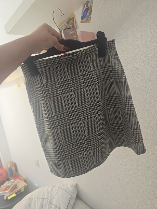 Mini Falda cuadros beige-negro