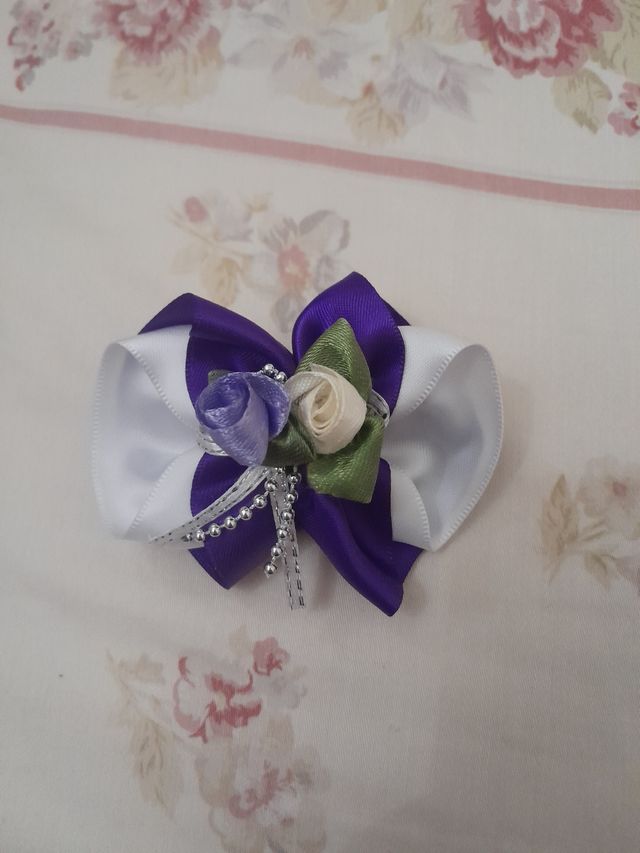 Fiocco per capelli viola e bianco