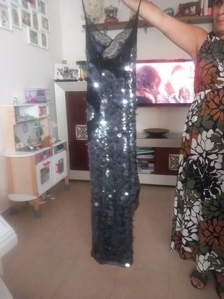 Vestido lentejuelas plata fiesta