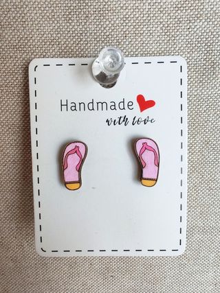 Pendientes chanclas madera: rosa-amarillo