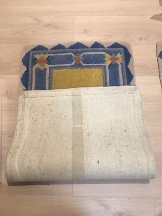2 preciosas Alfombras lana azul-amarillo