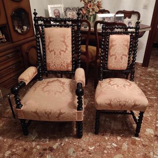 Juego de 6 sillas estilo fraile: 2 butacas + 4 sil