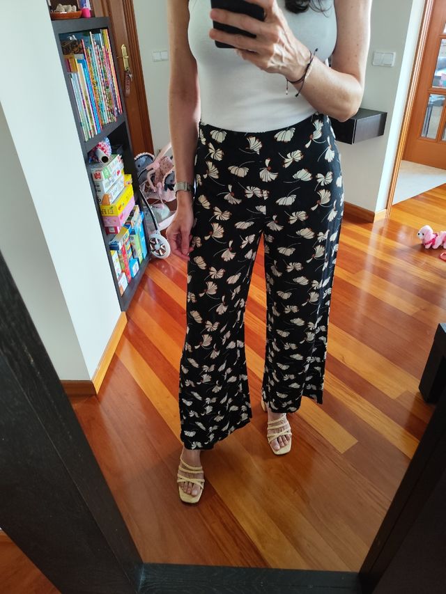 Palazzo estampado - Blanco y azul marino