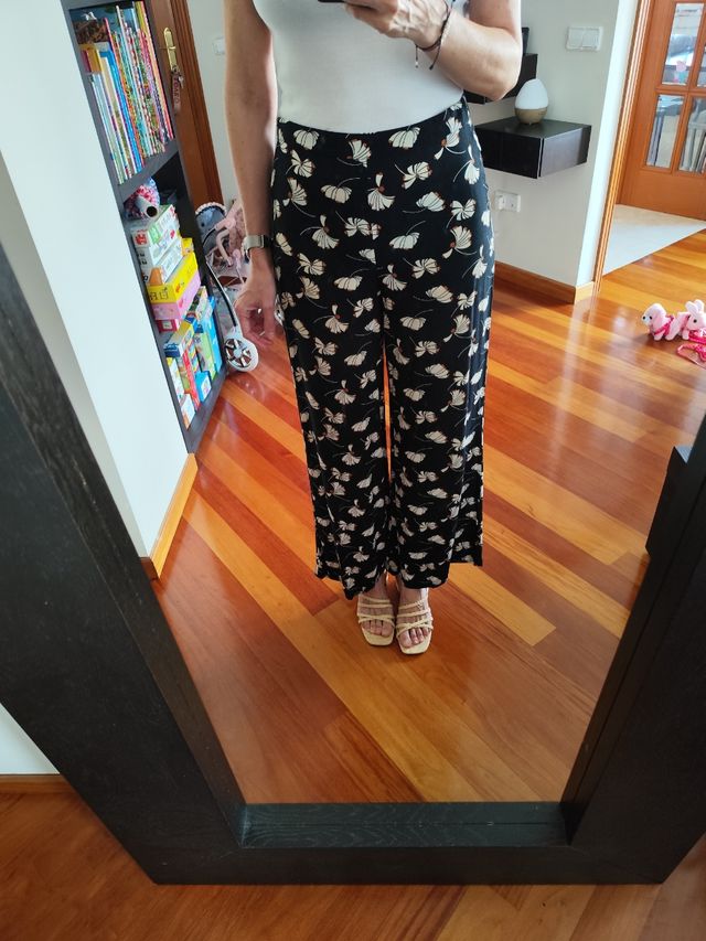 Palazzo estampado - Blanco y azul marino