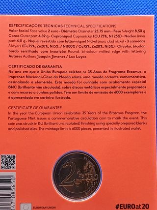 2€ moneta commemorativa Erasmus 2022 Portogallo
