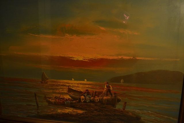 Olio su tela, Dipinto Pesca Tramonto - anni '70