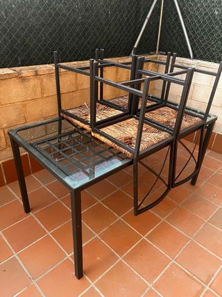 Mesa terraza mimbre 4 sillas