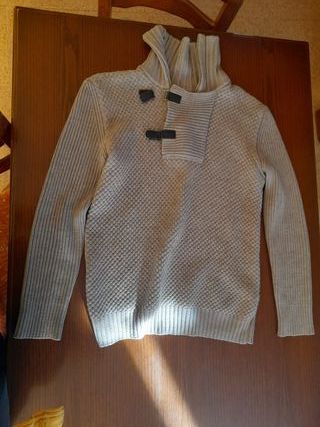 Maglione beige/grigio a collo alto