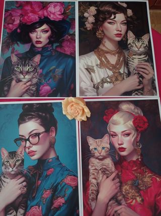 4 Láminas ArteGato Mujer