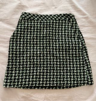 Falda tweed negra y verde