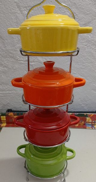 4 mini cocotte colorate + supporto