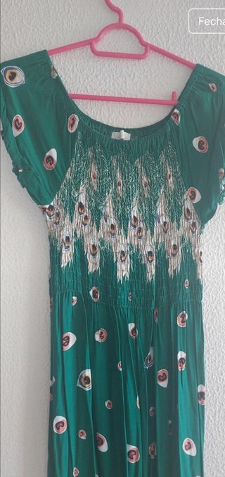 Vestido comprido verde estampado