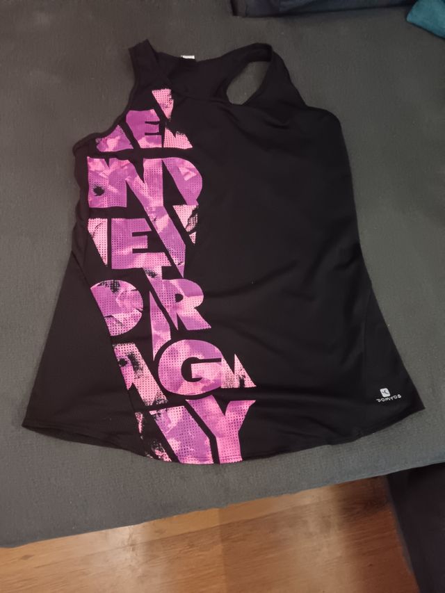 Camiseta tirantes Domyos negra-rosa