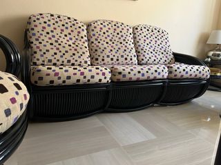 Sofá + 2 sillones rattan negros