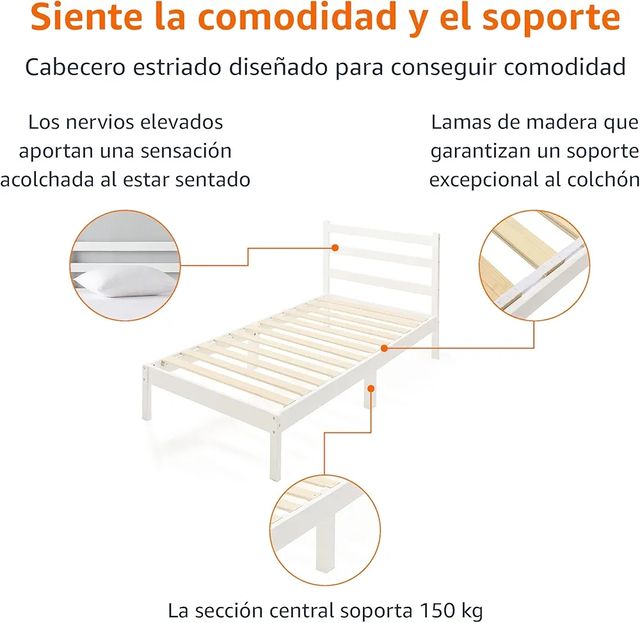 Cama individual blanca de madera con cabecero