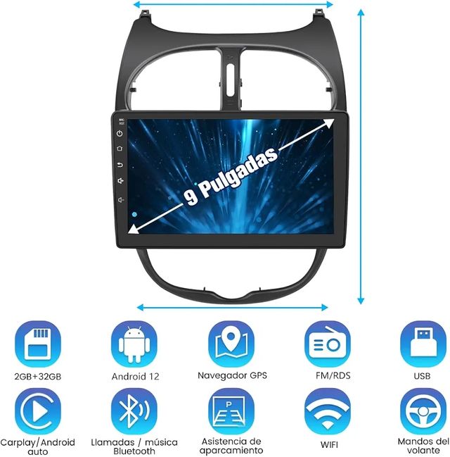 Radio Android 12 para Peugeot - 2GB+32GB