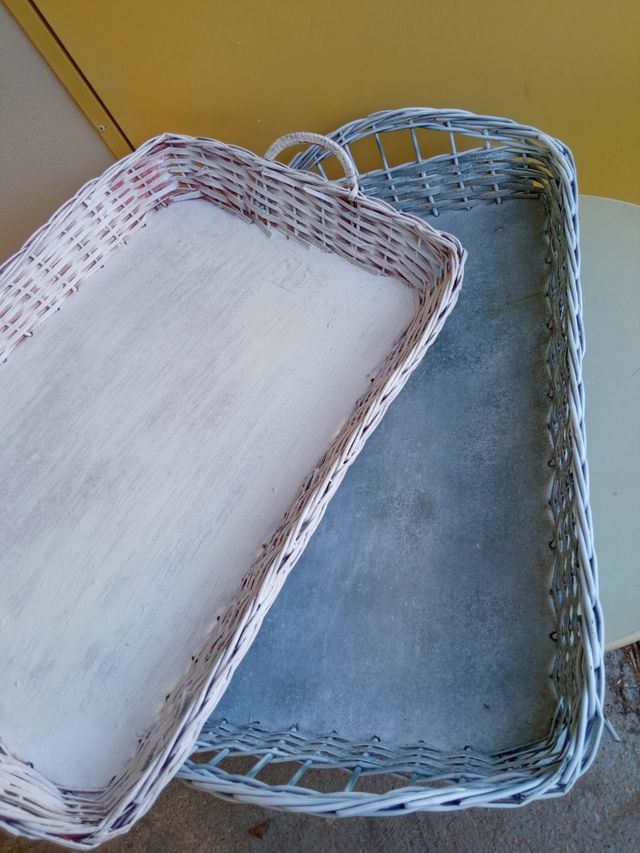 2 Cestas mimbre blanco-verde