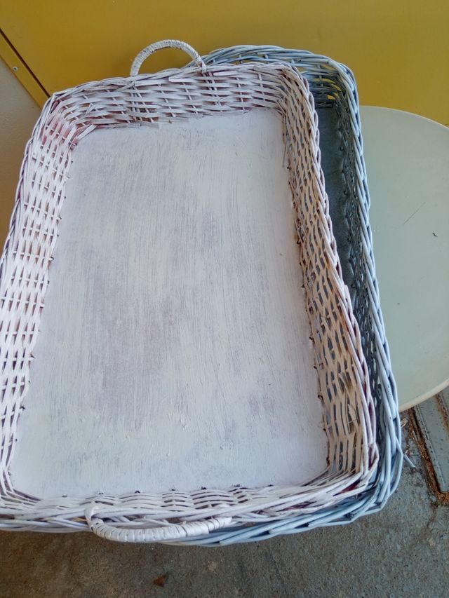 2 Cestas mimbre blanco-verde