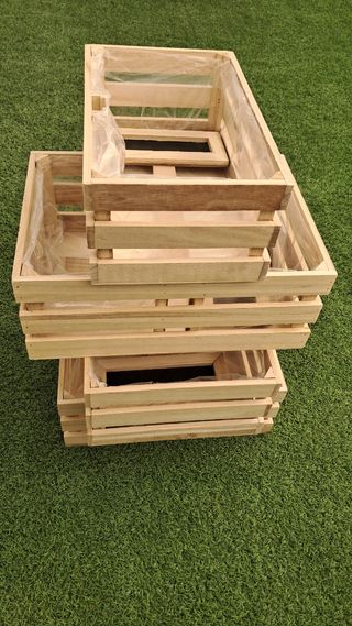 4 CAJAS CESTA DE MADERA.NUEVA.