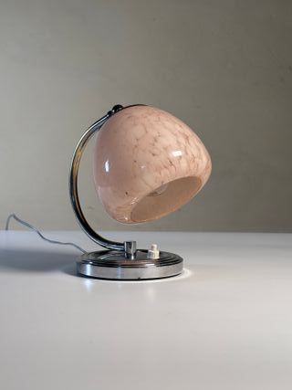Abat jour da comodino Art Decò ottone e vetro rosa