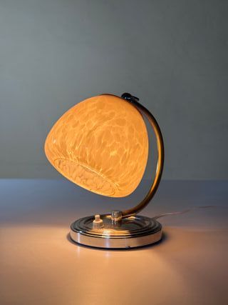 Abat jour da comodino Art Decò ottone e vetro rosa