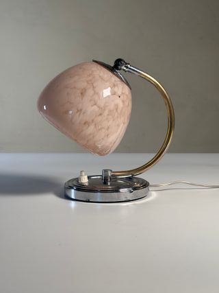Abat jour da comodino Art Decò ottone e vetro rosa