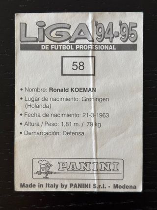 Cromo Ronald Koeman 94-95 Panini