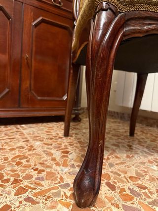 6 Sillas madera maciza tapizadas beige/dorado